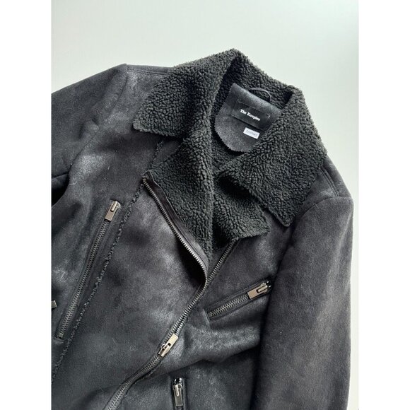 THE KOOPLES Black Faux Leather Shearling Motorcycle Moto Jacket, Size S - Picture 7 of 14